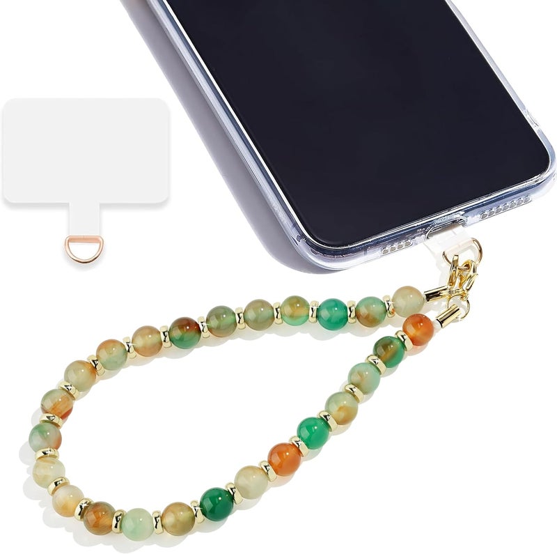 Lostars Store Marble Beaded Phone Wrist Strap,Detachable Phone Bracelet Strap with Tether Tab,Hands-Free Wristlet Strap (Green Peacock Agate) - Image 1